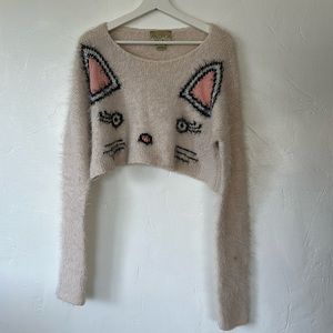 Wildfox Cream Cat Face Sweater